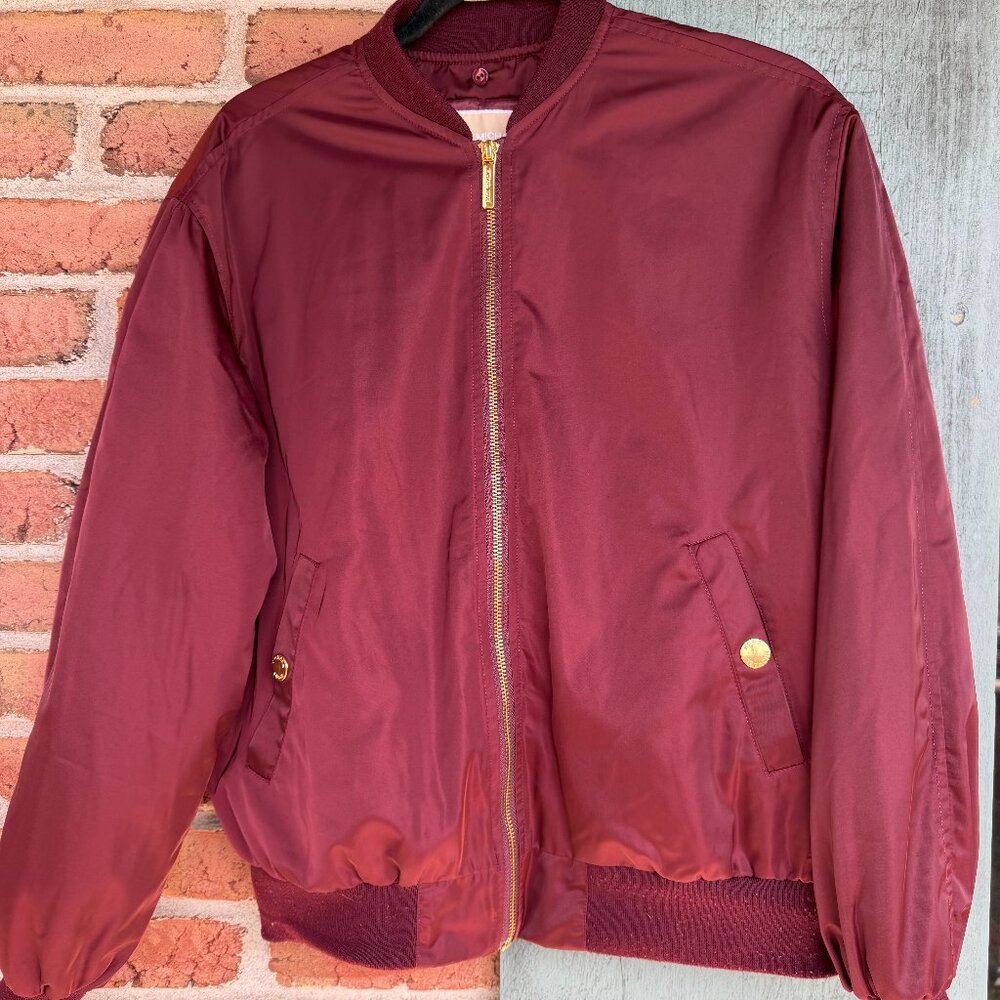 Michael Kors Satin Bomber Jacket in Burgundy Bordeaux